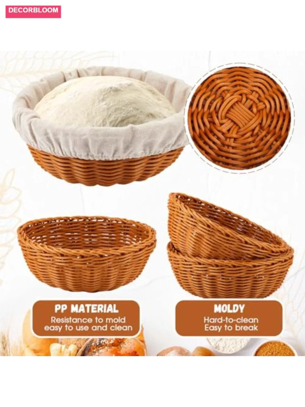 2 Pack 8.66 Inch Sourdough Bread Proofing Baskets with Liners PP Material